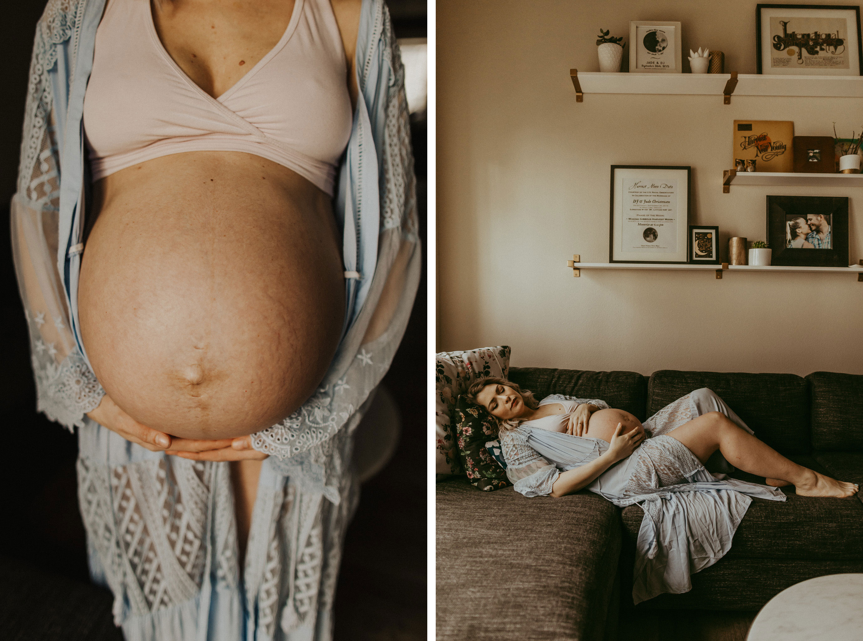 Beautiful pregnant mama during an in-home maternity photography session in Clackamas, Oregon