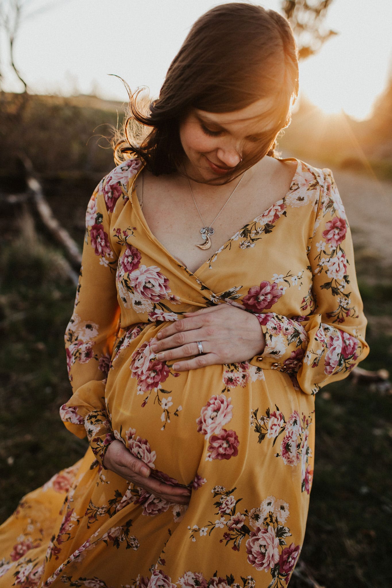 Lifestyle Maternity Family Photography of a Gorgeous Mother in a Mustard Floral Dress