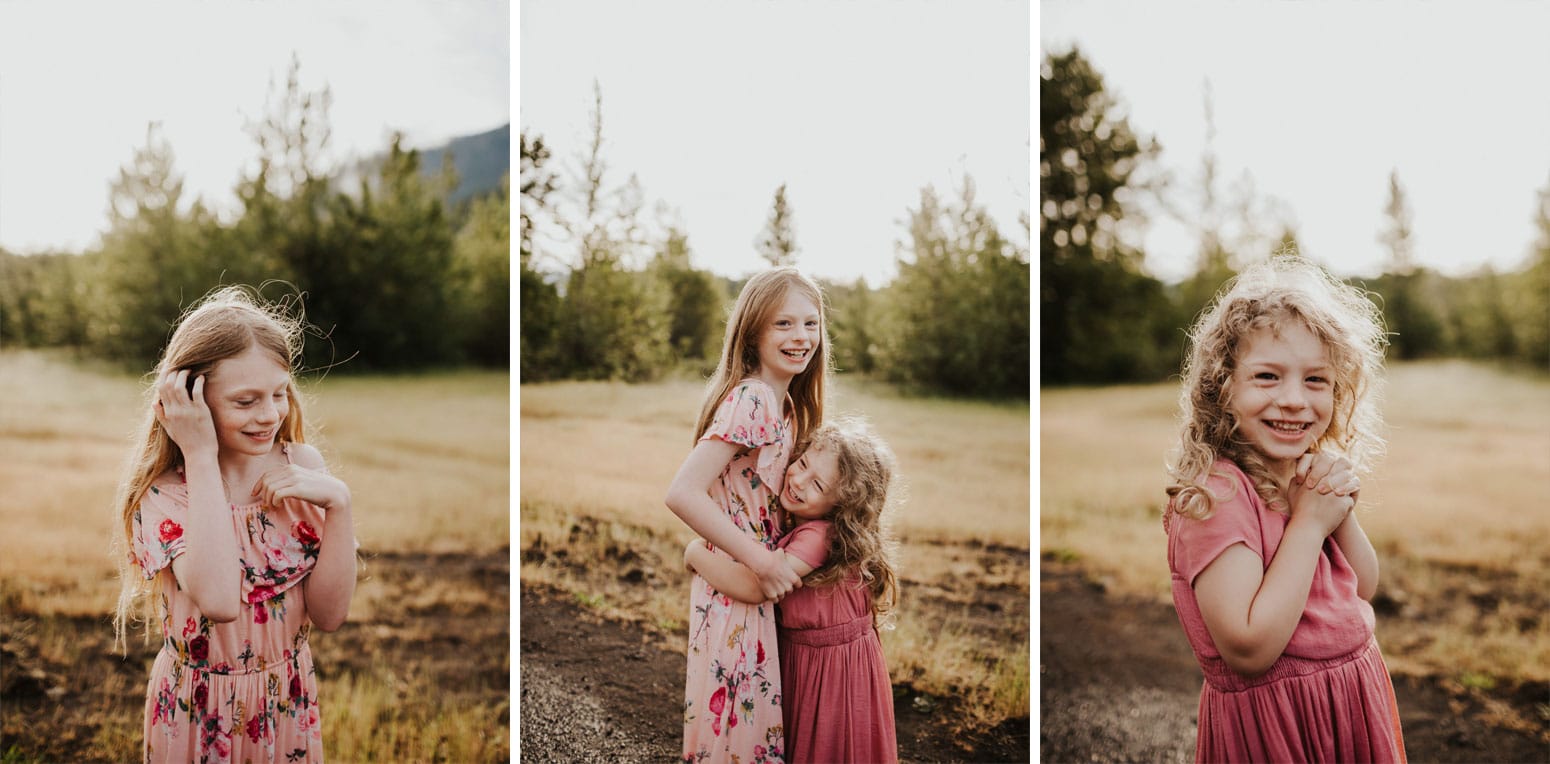 sisters hugging and laughing during family photography session