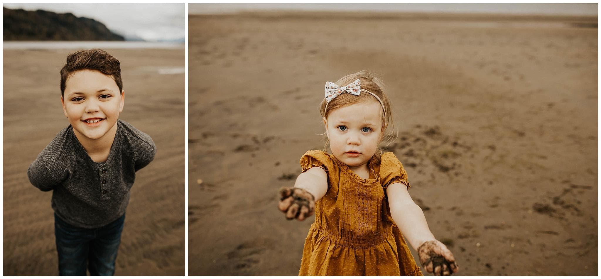 Portraits of kids on the sand in the gorge near Portland