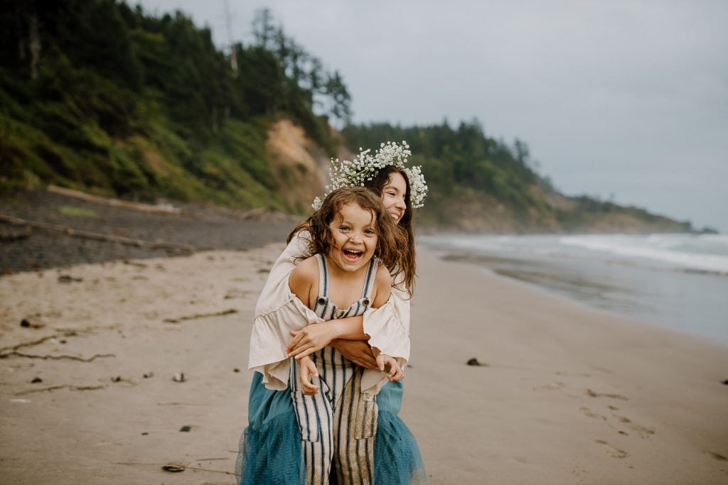 Kids laughing at Indian Beach in Ecola State Park