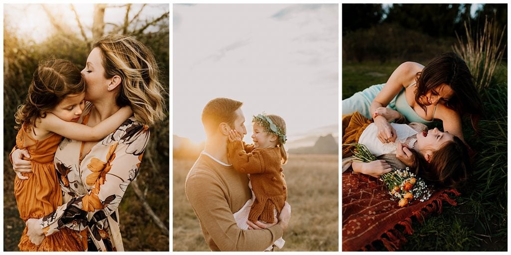 three emotional photos of parents with their kids