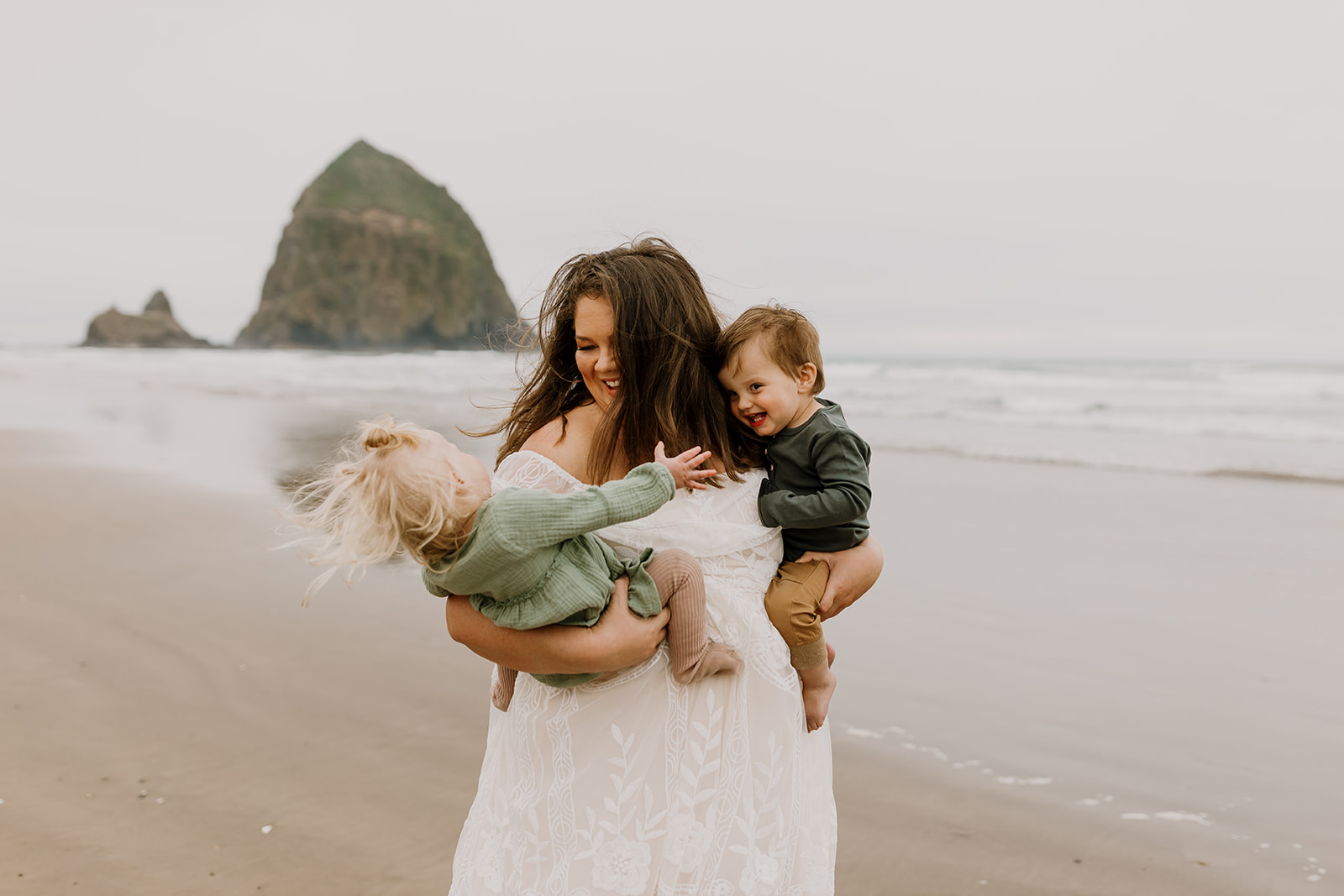 mom with twins at cannon beach - Good time to visit the oregon coast