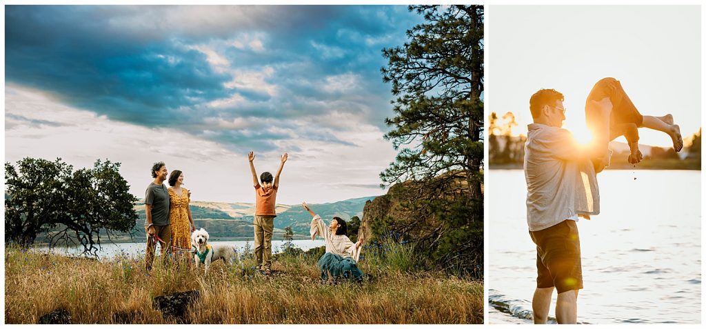 playful family photos outside in the columbia river gorge