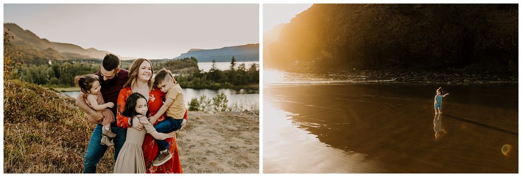 families in the gorge and at the beach during family photos