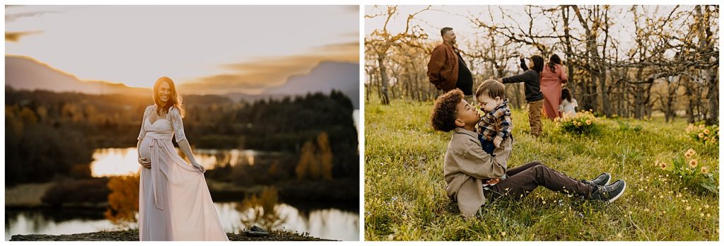 two photos of families in beautiful locations - what to look for when location scouting for photographers