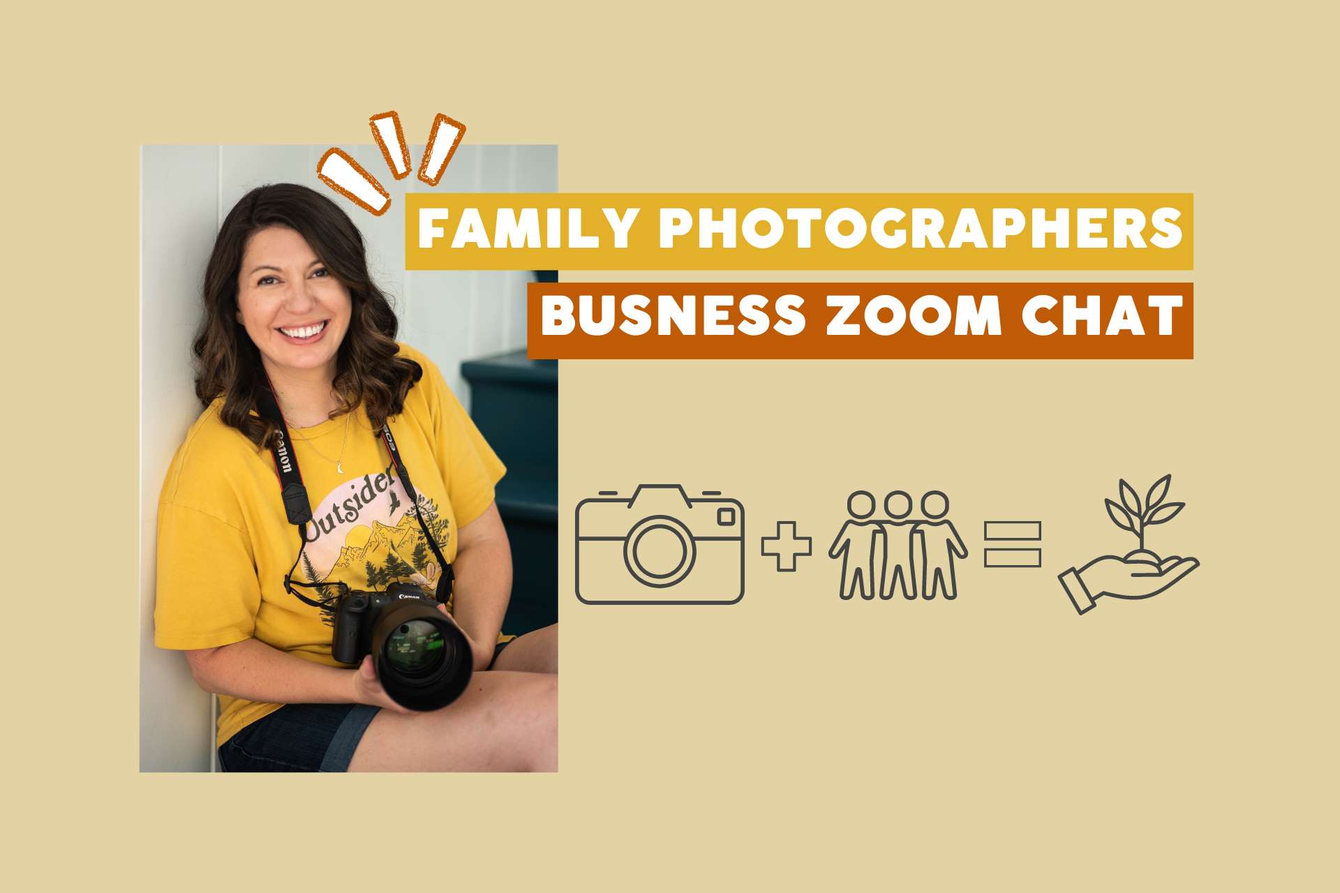 graphic of a camera, friends, and growth showing that community is important for family photographers