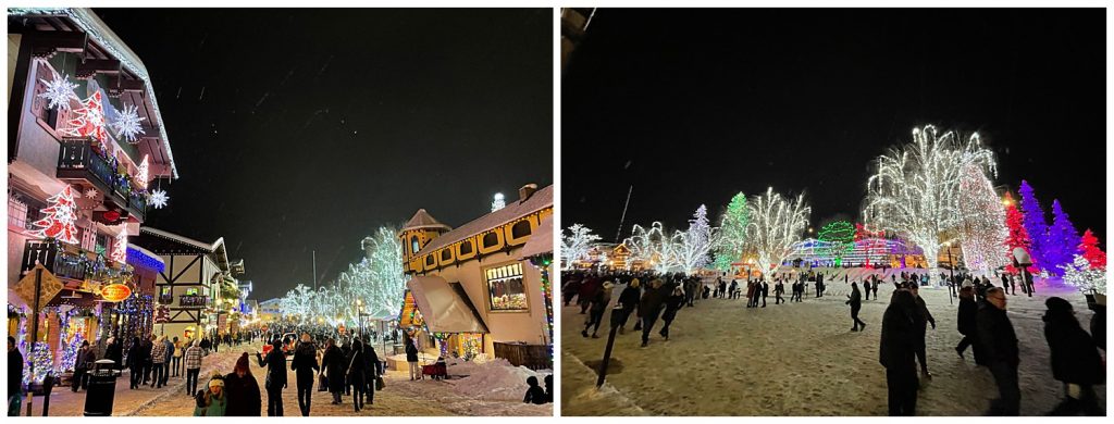 Leavenworth washington town at night in December with the christmas lights on