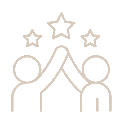 icon of two people high-fiving with stars around them